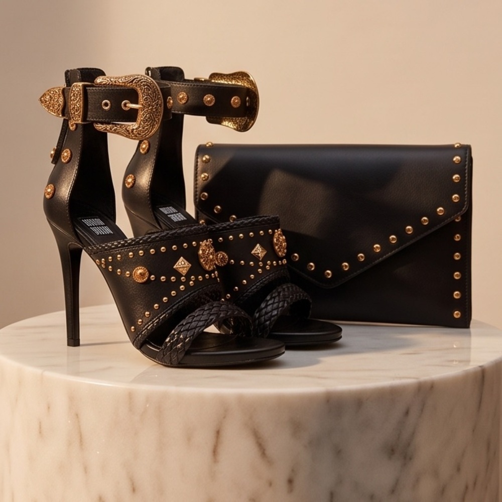 FAUSTO PUGLISI 🇮🇹 WOMEN'S BLACK LEATHER FASHION SANDALS